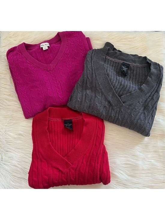 Faded Glory Sweaters - Bundle of 3 Cable Knit V Neck Sweaters (1X)